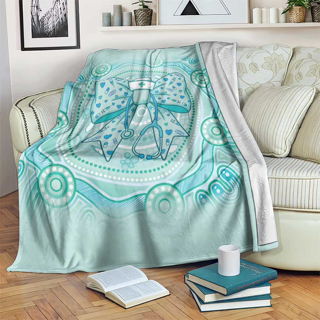 Aussie Nurse Blanket Turquoise Stethoscope Coquette Bow Aboriginal Dot Art