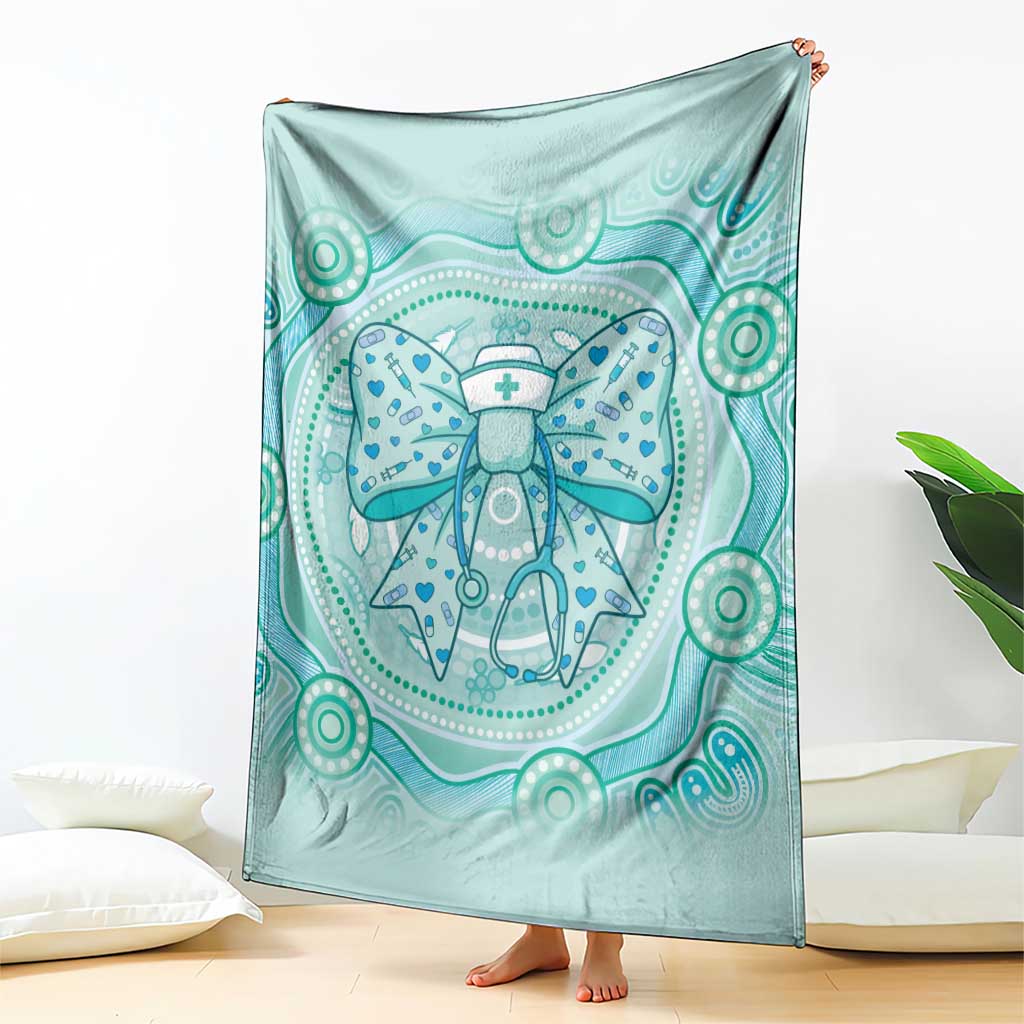 Aussie Nurse Blanket Turquoise Stethoscope Coquette Bow Aboriginal Dot Art