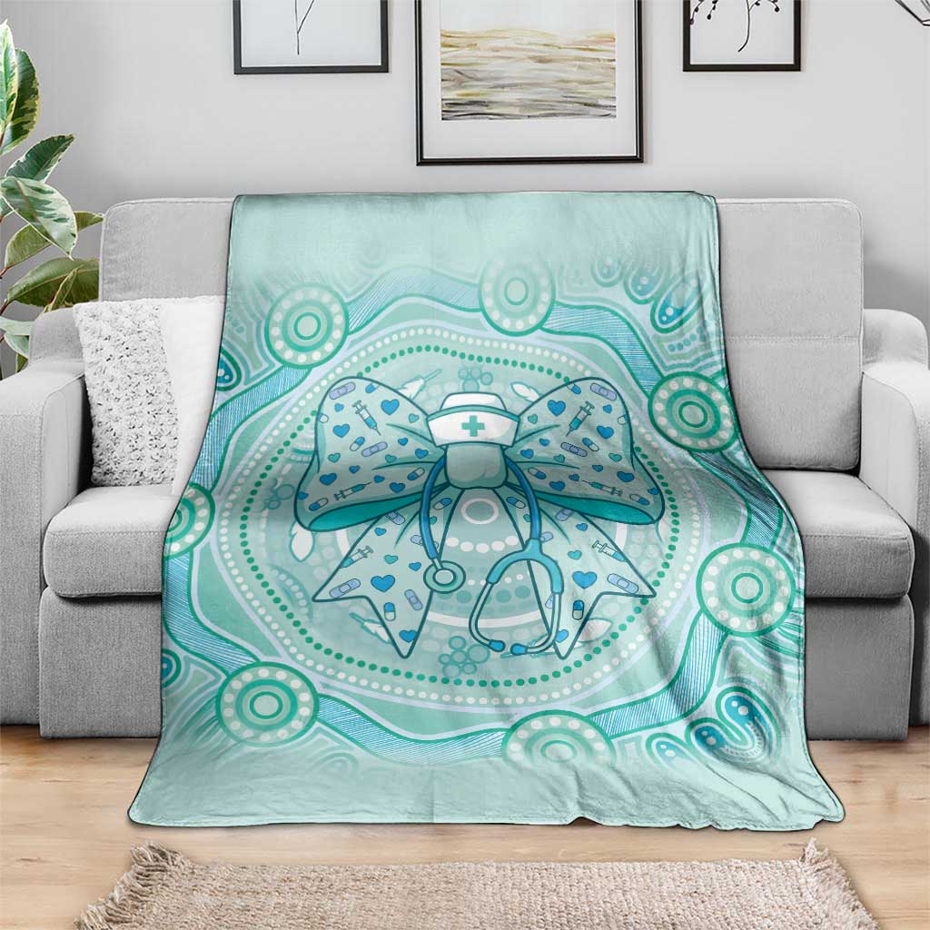 Aussie Nurse Blanket Turquoise Stethoscope Coquette Bow Aboriginal Dot Art