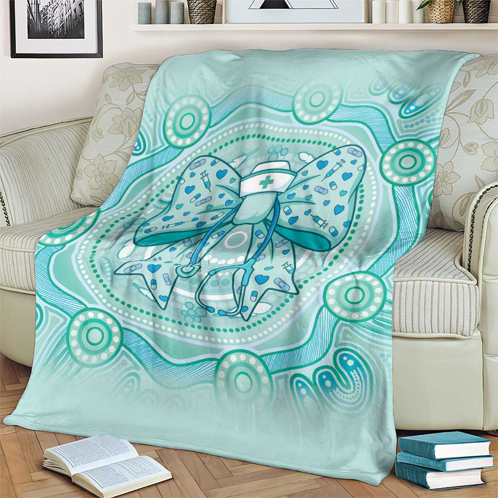 Aussie Nurse Blanket Turquoise Stethoscope Coquette Bow Aboriginal Dot Art