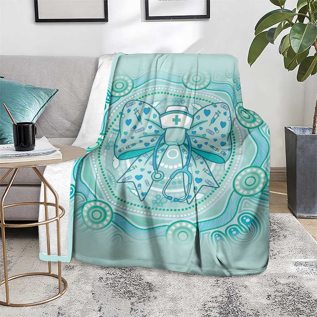 Aussie Nurse Blanket Turquoise Stethoscope Coquette Bow Aboriginal Dot Art