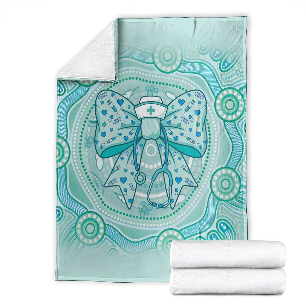 Aussie Nurse Blanket Turquoise Stethoscope Coquette Bow Aboriginal Dot Art