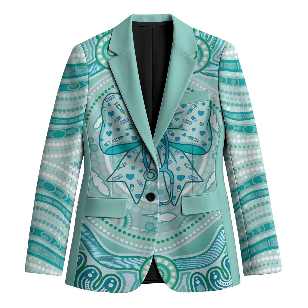 Aussie Nurse Personalised Blazer Turquoise Stethoscope Coquette Bow Aboriginal Dot Art