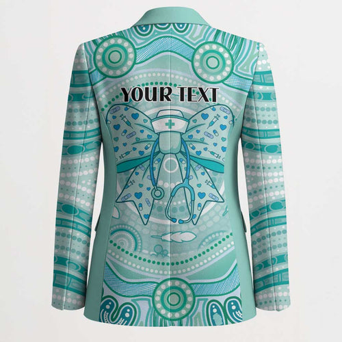 Aussie Nurse Personalised Blazer Turquoise Stethoscope Coquette Bow Aboriginal Dot Art