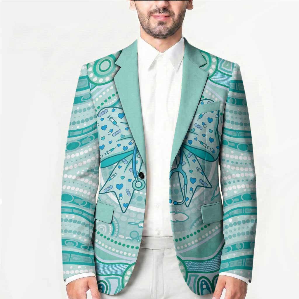 Aussie Nurse Personalised Blazer Turquoise Stethoscope Coquette Bow Aboriginal Dot Art