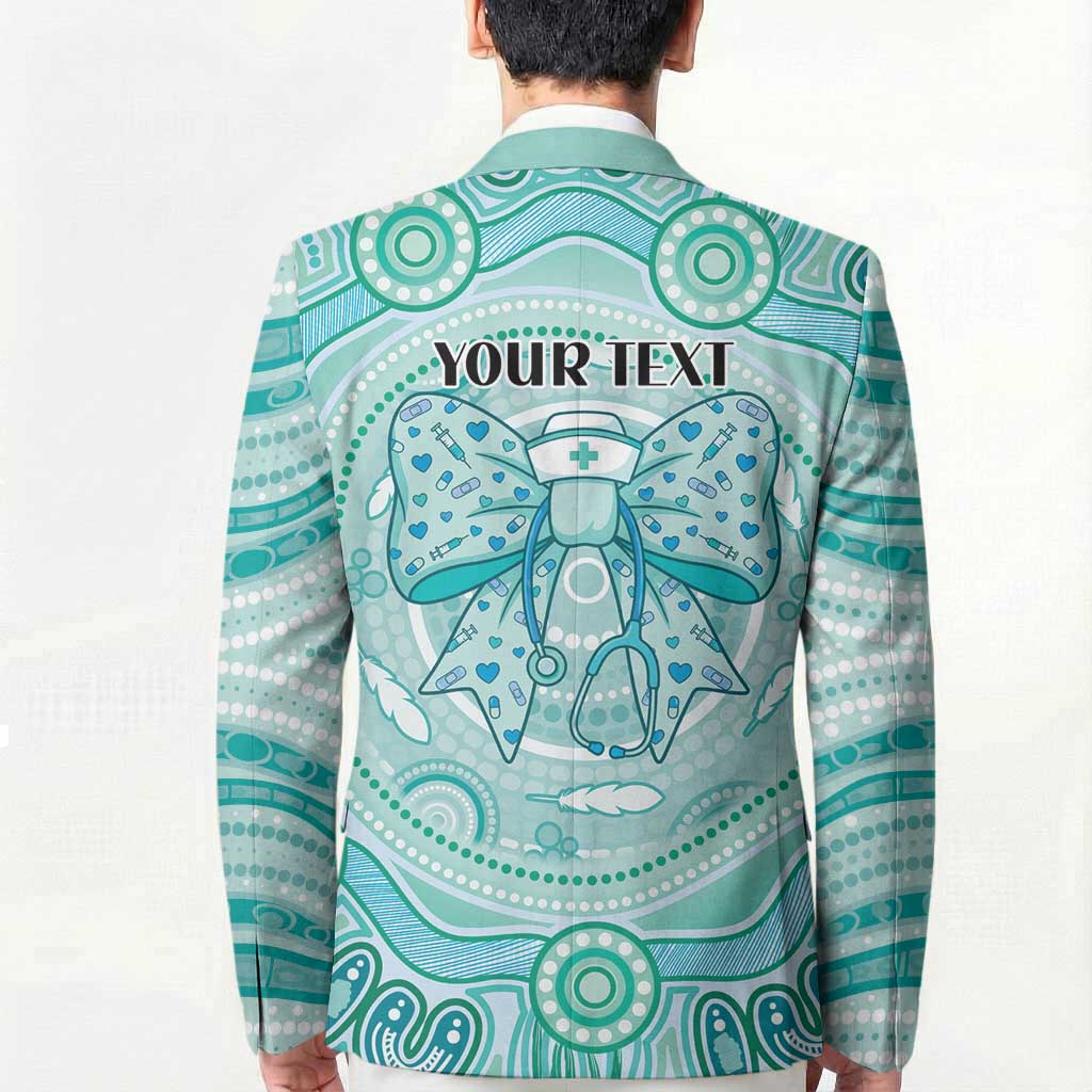 Aussie Nurse Personalised Blazer Turquoise Stethoscope Coquette Bow Aboriginal Dot Art