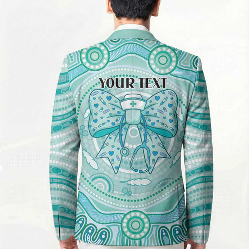 Aussie Nurse Personalised Blazer Turquoise Stethoscope Coquette Bow Aboriginal Dot Art