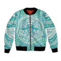 Aussie Nurse Personalised Bomber Jacket Turquoise Stethoscope Coquette Bow Aboriginal Dot Art