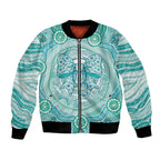 Aussie Nurse Personalised Bomber Jacket Turquoise Stethoscope Coquette Bow Aboriginal Dot Art