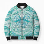 Aussie Nurse Personalised Bomber Puffer Jacket Turquoise Stethoscope Coquette Bow Aboriginal Dot Art
