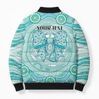 Aussie Nurse Personalised Bomber Puffer Jacket Turquoise Stethoscope Coquette Bow Aboriginal Dot Art