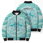 Aussie Nurse Personalised Bomber Puffer Jacket Turquoise Stethoscope Coquette Bow Aboriginal Dot Art