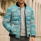 Aussie Nurse Personalised Bomber Puffer Jacket Turquoise Stethoscope Coquette Bow Aboriginal Dot Art