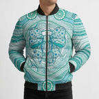 Aussie Nurse Personalised Bomber Puffer Jacket Turquoise Stethoscope Coquette Bow Aboriginal Dot Art