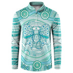Aussie Nurse Personalised Button Sweatshirt Turquoise Stethoscope Coquette Bow Aboriginal Dot Art