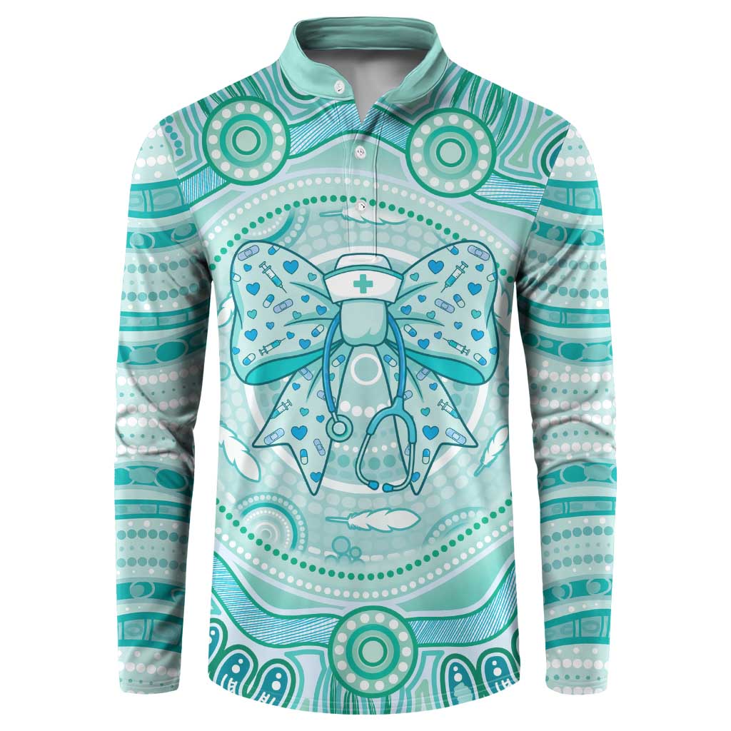 Aussie Nurse Personalised Button Sweatshirt Turquoise Stethoscope Coquette Bow Aboriginal Dot Art