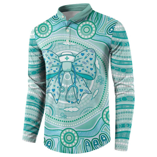 Aussie Nurse Personalised Button Sweatshirt Turquoise Stethoscope Coquette Bow Aboriginal Dot Art