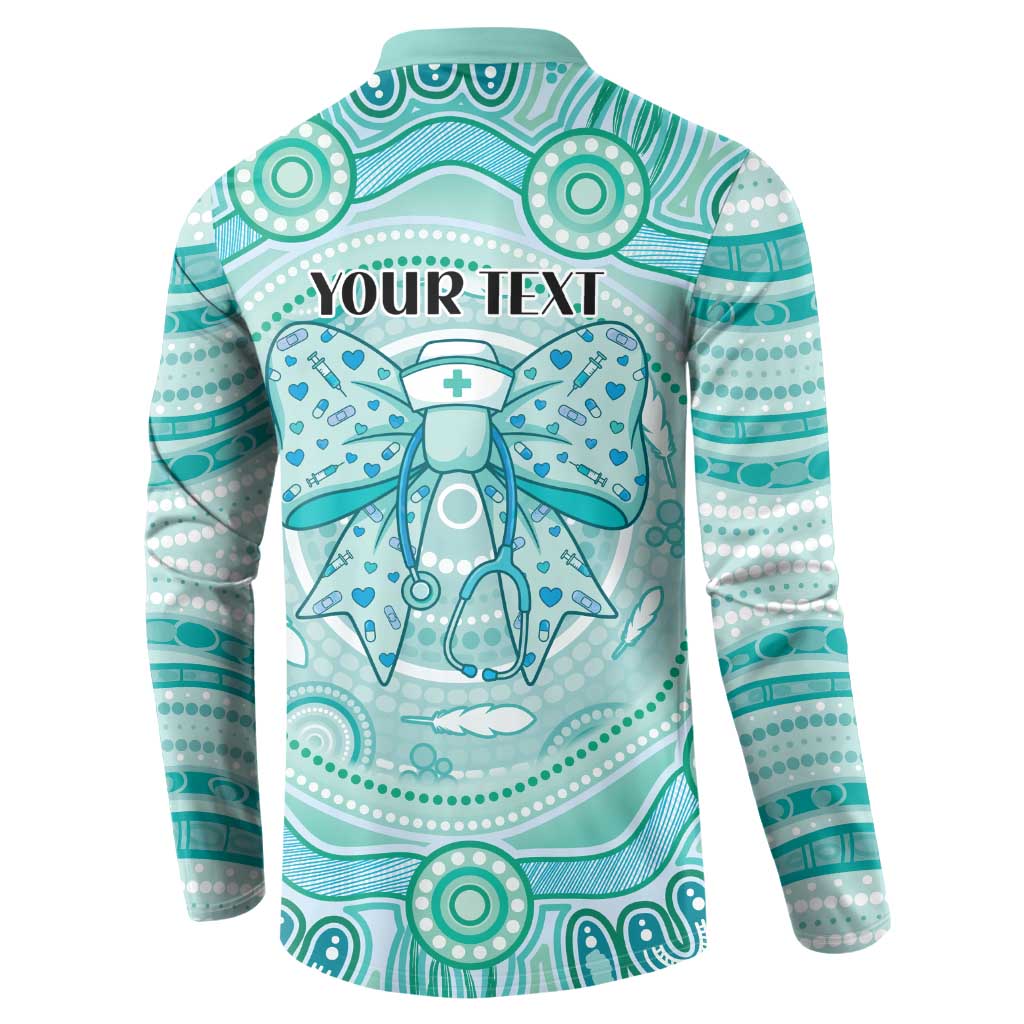 Aussie Nurse Personalised Button Sweatshirt Turquoise Stethoscope Coquette Bow Aboriginal Dot Art
