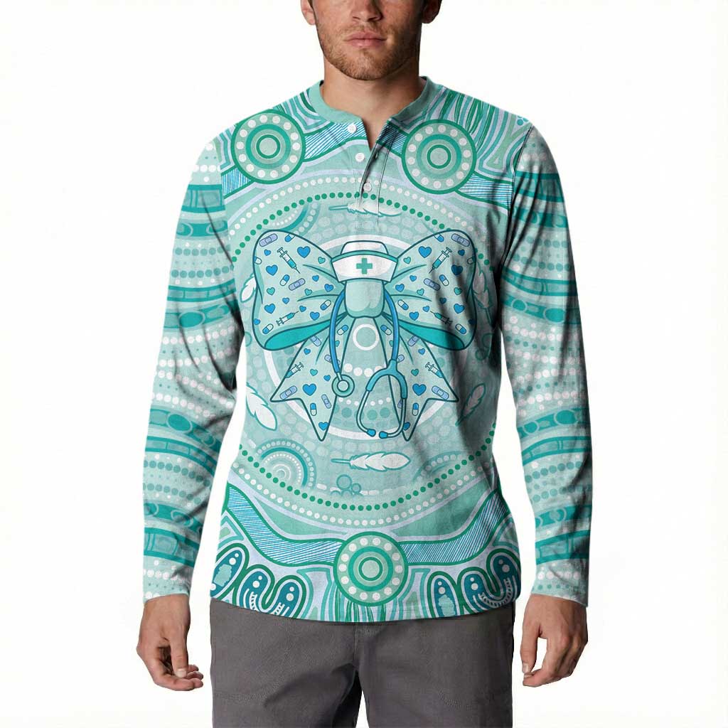Aussie Nurse Personalised Button Sweatshirt Turquoise Stethoscope Coquette Bow Aboriginal Dot Art