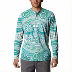 Aussie Nurse Personalised Button Sweatshirt Turquoise Stethoscope Coquette Bow Aboriginal Dot Art