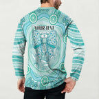 Aussie Nurse Personalised Button Sweatshirt Turquoise Stethoscope Coquette Bow Aboriginal Dot Art