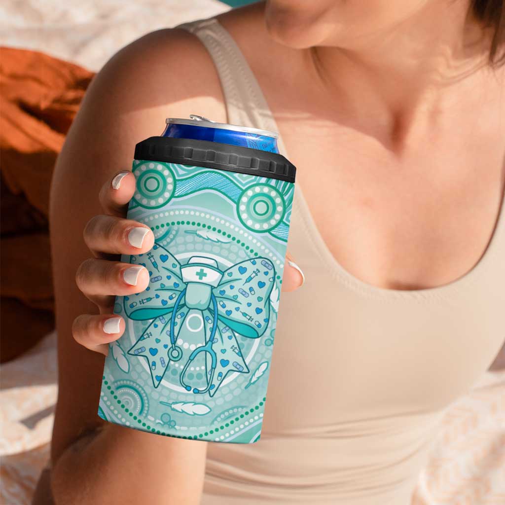 Aussie Nurse Personalised 4 in 1 Can Cooler Tumbler Turquoise Stethoscope Coquette Bow Aboriginal Dot Art