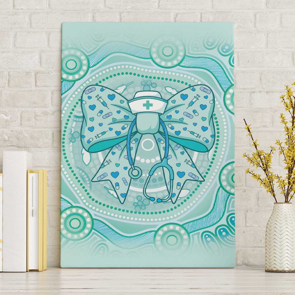 Aussie Nurse Canvas Wall Art Turquoise Stethoscope Coquette Bow Aboriginal Dot Art
