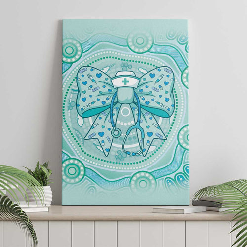 Aussie Nurse Canvas Wall Art Turquoise Stethoscope Coquette Bow Aboriginal Dot Art
