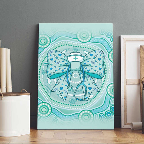 Aussie Nurse Canvas Wall Art Turquoise Stethoscope Coquette Bow Aboriginal Dot Art