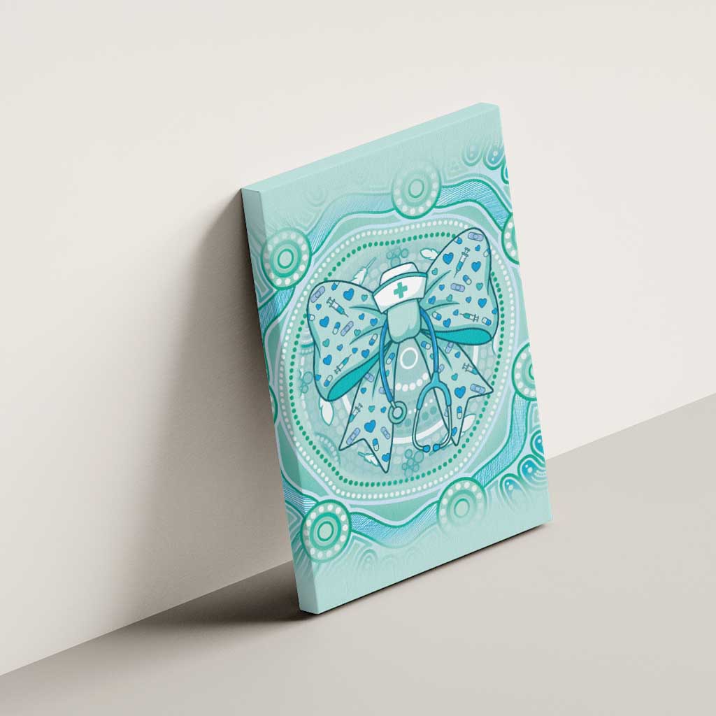 Aussie Nurse Canvas Wall Art Turquoise Stethoscope Coquette Bow Aboriginal Dot Art
