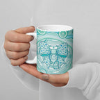 Aussie Nurse Personalised Ceramic Mug Turquoise Stethoscope Coquette Bow Aboriginal Dot Art