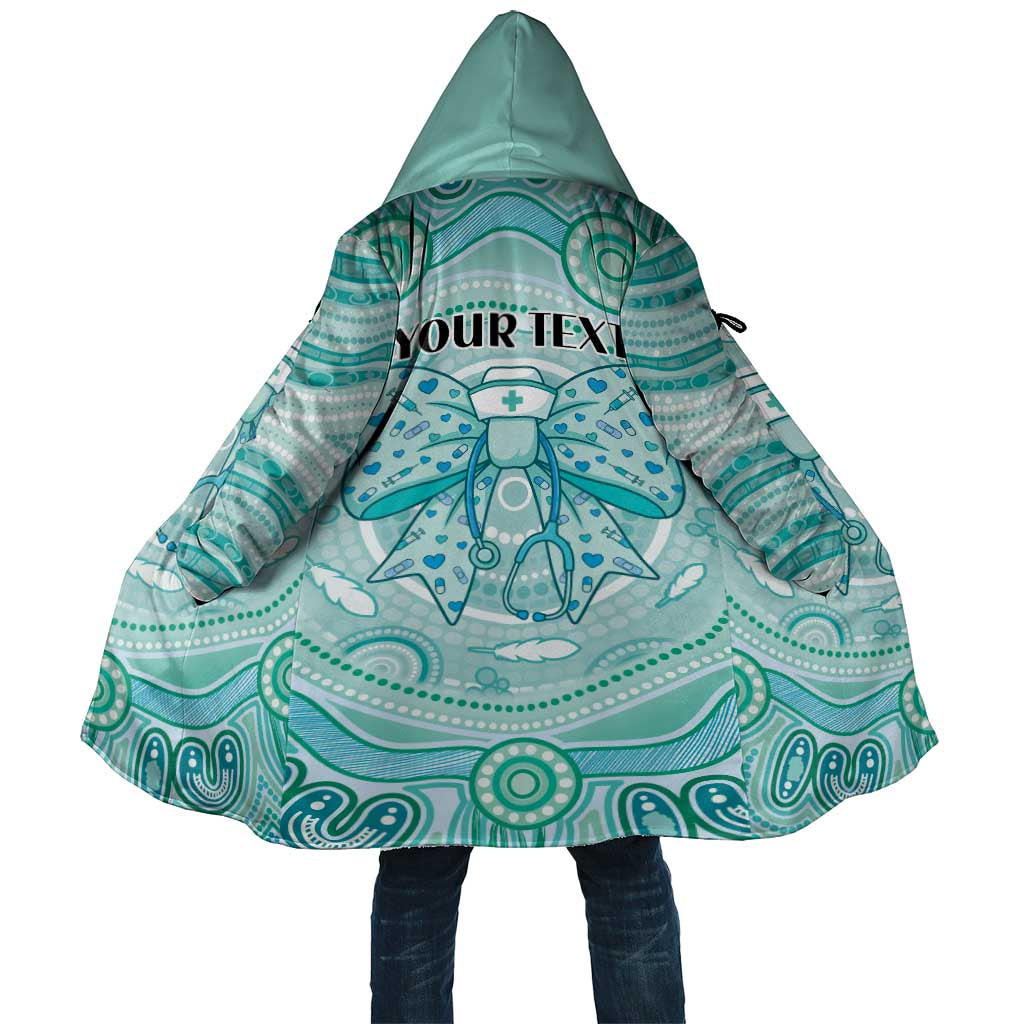 Aussie Nurse Personalised Cloak Turquoise Stethoscope Coquette Bow Aboriginal Dot Art