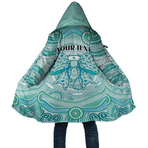 Aussie Nurse Personalised Cloak Turquoise Stethoscope Coquette Bow Aboriginal Dot Art