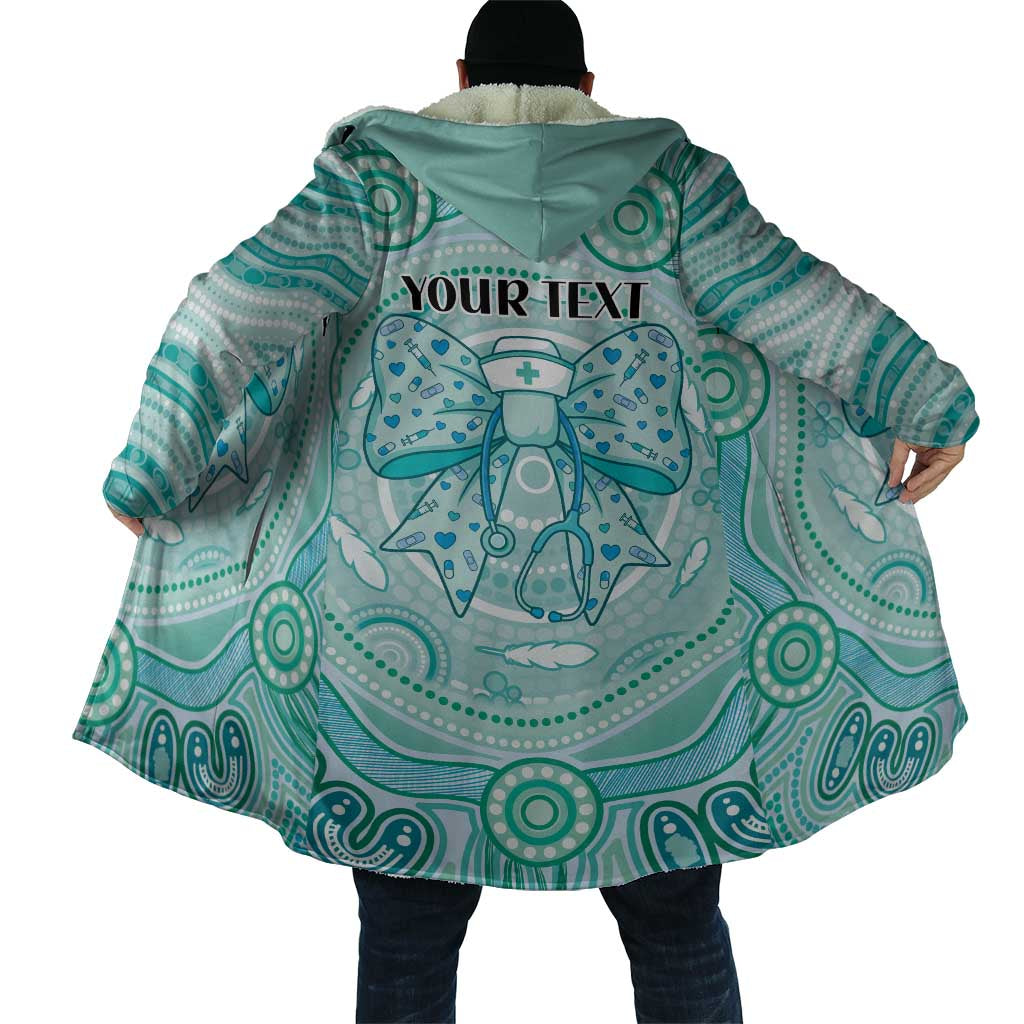 Aussie Nurse Personalised Cloak Turquoise Stethoscope Coquette Bow Aboriginal Dot Art