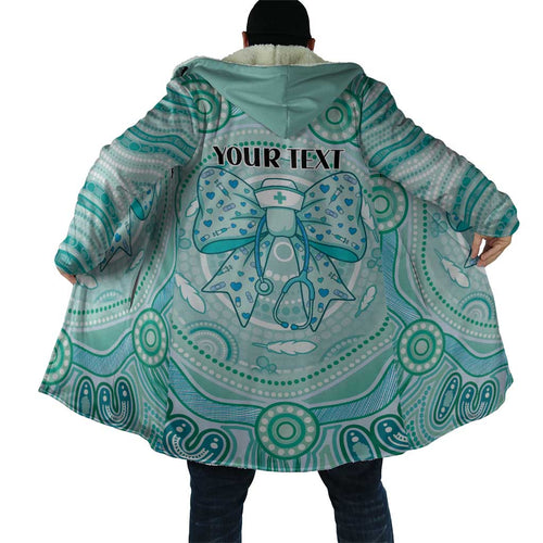 Aussie Nurse Personalised Cloak Turquoise Stethoscope Coquette Bow Aboriginal Dot Art