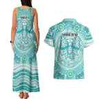 Aussie Nurse Personalised Couples Matching Tank Maxi Dress and Hawaiian Shirt Turquoise Stethoscope Coquette Bow Aboriginal Dot Art