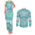 Aussie Nurse Personalised Couples Matching Tank Maxi Dress and Long Sleeve Button Shirt Turquoise Stethoscope Coquette Bow Aboriginal Dot Art