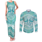 Aussie Nurse Personalised Couples Matching Tank Maxi Dress and Long Sleeve Button Shirt Turquoise Stethoscope Coquette Bow Aboriginal Dot Art