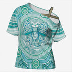 Aussie Nurse Personalised Cross Shoulder Shirt Turquoise Stethoscope Coquette Bow Aboriginal Dot Art