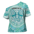 Aussie Nurse Personalised Cross Shoulder Shirt Turquoise Stethoscope Coquette Bow Aboriginal Dot Art