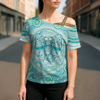 Aussie Nurse Personalised Cross Shoulder Shirt Turquoise Stethoscope Coquette Bow Aboriginal Dot Art