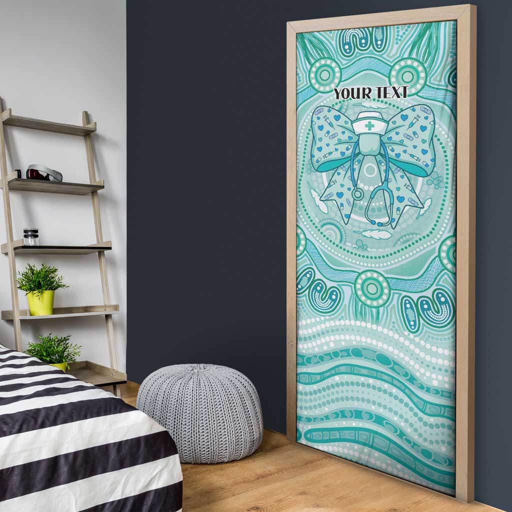 Aussie Nurse Personalised Door Cover Turquoise Stethoscope Coquette Bow Aboriginal Dot Art