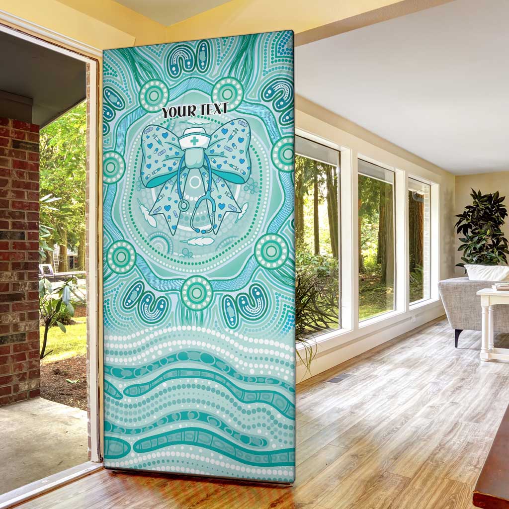 Aussie Nurse Personalised Door Cover Turquoise Stethoscope Coquette Bow Aboriginal Dot Art