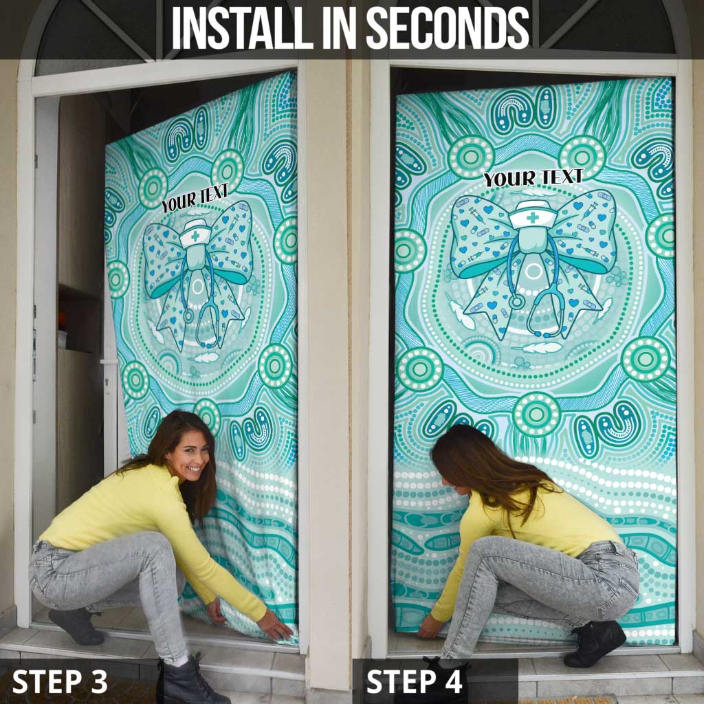 Aussie Nurse Personalised Door Cover Turquoise Stethoscope Coquette Bow Aboriginal Dot Art
