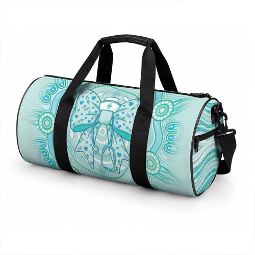 Aussie Nurse Duffle Bag Turquoise Stethoscope Coquette Bow Aboriginal Dot Art