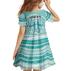 Aussie Nurse Personalised Family Matching Off The Shoulder Long Sleeve Dress and Hawaiian Shirt Turquoise Stethoscope Coquette Bow Aboriginal Dot Art