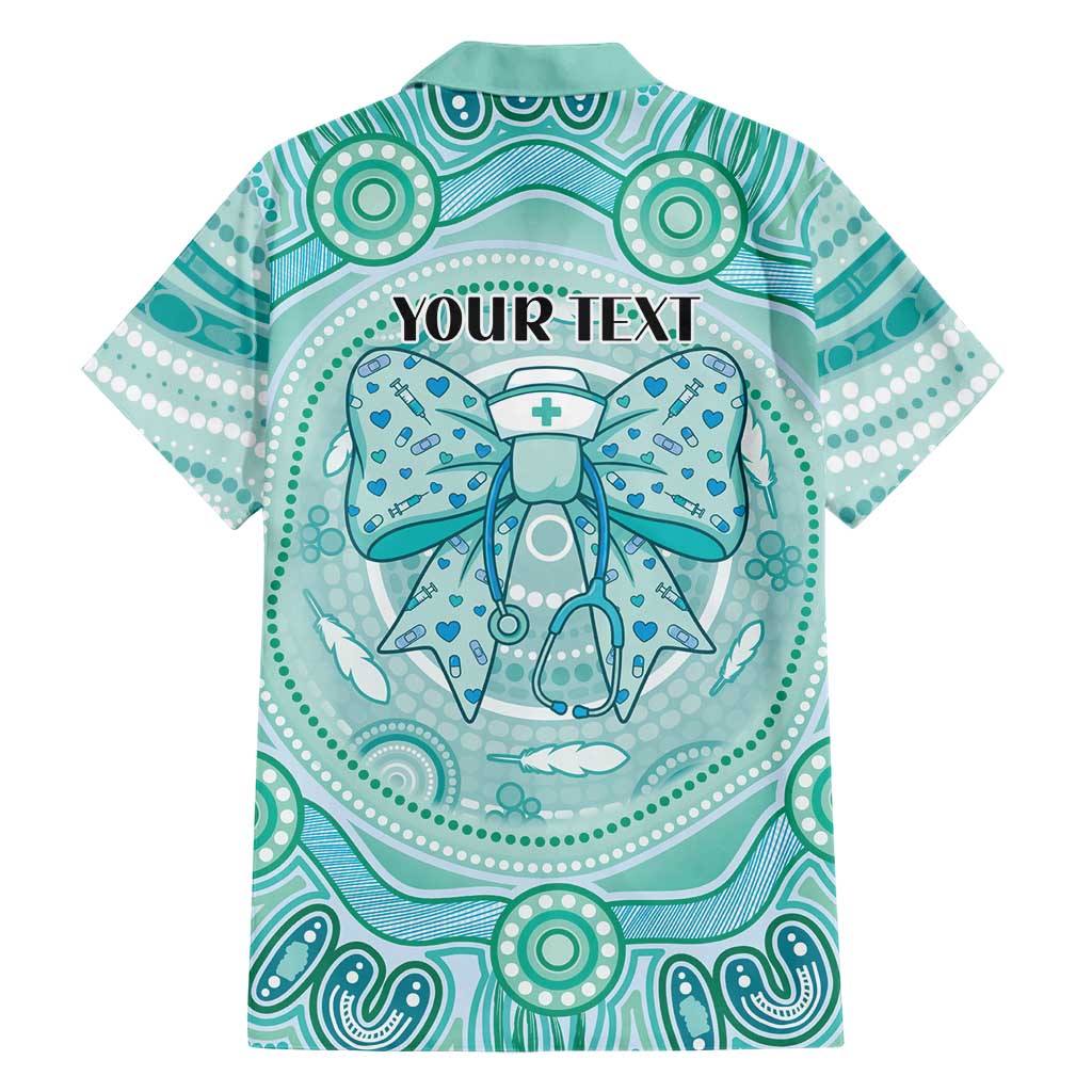 Aussie Nurse Personalised Family Matching Off The Shoulder Long Sleeve Dress and Hawaiian Shirt Turquoise Stethoscope Coquette Bow Aboriginal Dot Art