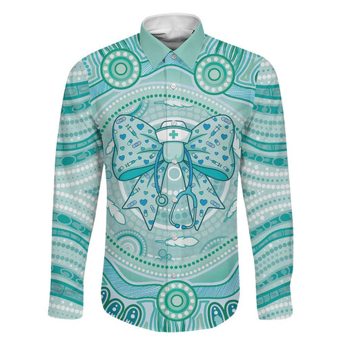 Aussie Nurse Personalised Family Matching Short Sleeve Bodycon Dress and Hawaiian Shirt Turquoise Stethoscope Coquette Bow Aboriginal Dot Art