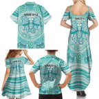 Aussie Nurse Personalised Family Matching Summer Maxi Dress and Hawaiian Shirt Turquoise Stethoscope Coquette Bow Aboriginal Dot Art