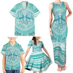 Aussie Nurse Personalised Family Matching Tank Maxi Dress and Hawaiian Shirt Turquoise Stethoscope Coquette Bow Aboriginal Dot Art